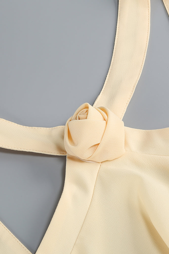 Halterneck Corsage Tiered Detail Maxi Dress IULOVER Halterneck Corsage Tiered Detail Maxi Dress IULOVER