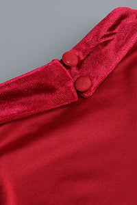 Halterneck Fringe Velvet Dress in Burgundy