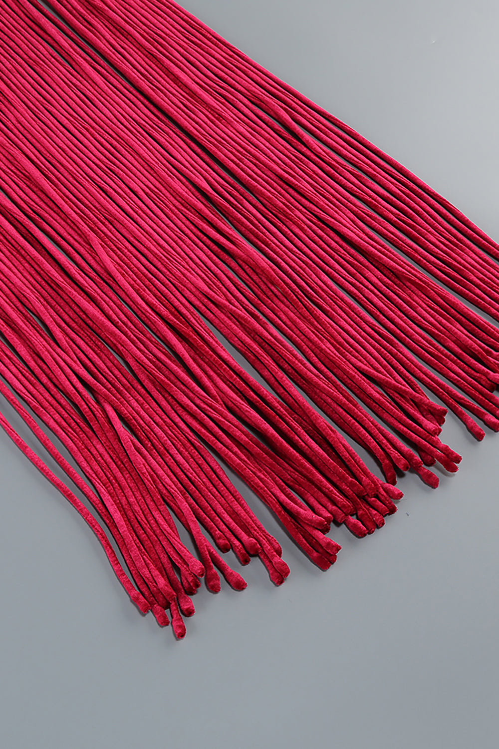 Halterneck Fringe Velvet Dress in Burgundy