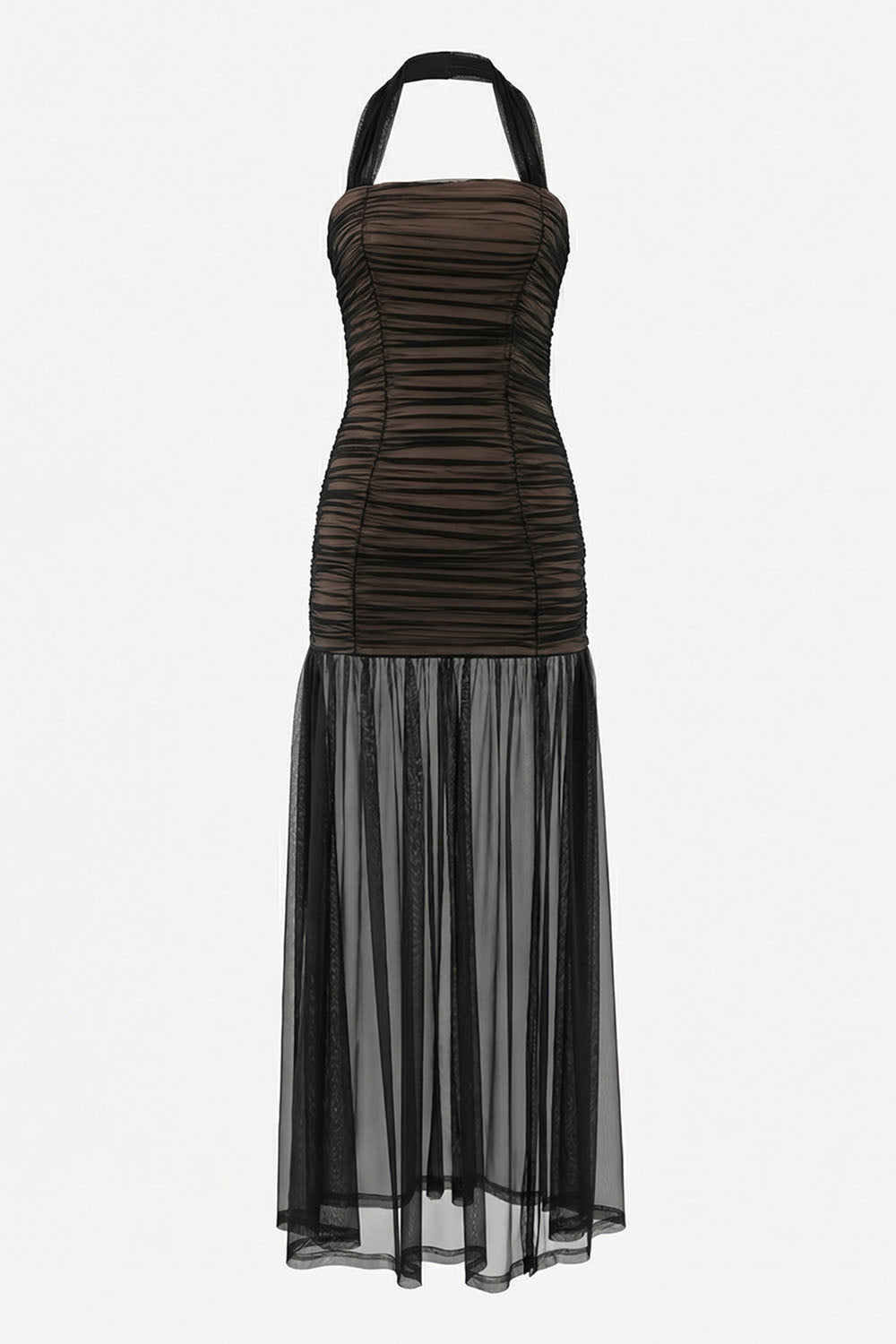 Vestido com decote halter e drapeado