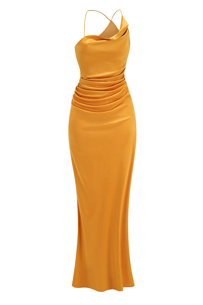 Halterneck Silk Charmeuse Gown in Yellow