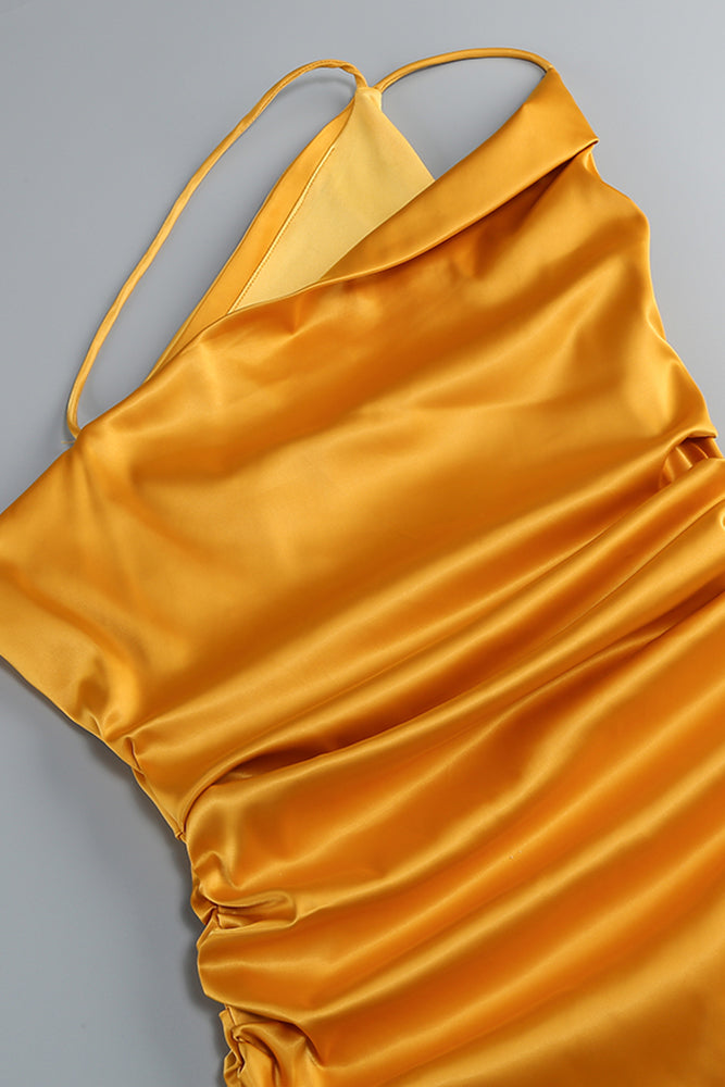 Halterneck Silk Charmeuse Gown in Yellow