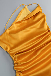 Halterneck Silk Charmeuse Gown in Yellow