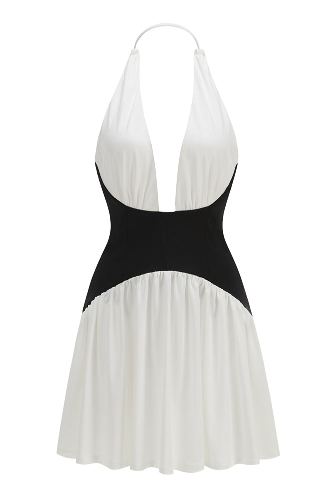 White and Black Halterneck Corset Mini Dress