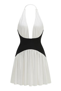 White and Black Halterneck Corset Mini Dress