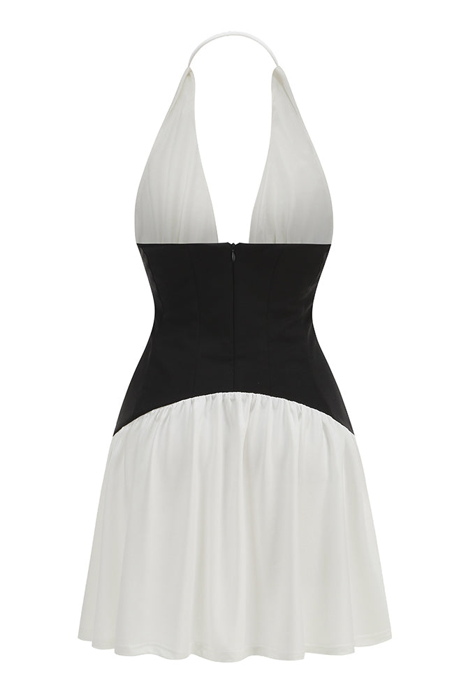 White and Black Halterneck Corset Mini Dress