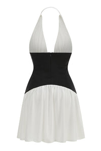 White and Black Halterneck Corset Mini Dress