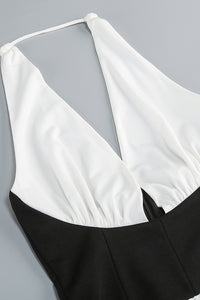 White and Black Halterneck Corset Mini Dress
