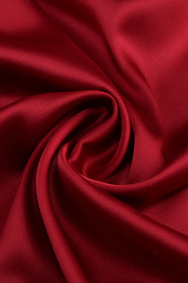 High-neck Mesh Fishtail Maxi Dress in Burgundy