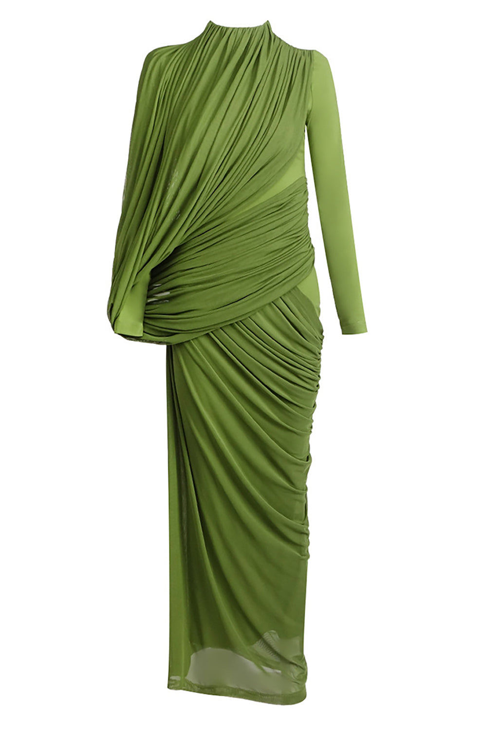 High Neck Asymmetrical Draped Maxi Dress