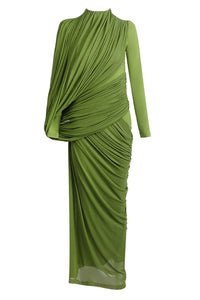 High Neck Asymmetrical Draped Maxi Dress