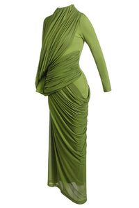 High Neck Asymmetrical Draped Maxi Dress