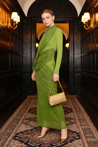 High Neck Asymmetrical Draped Maxi Dress