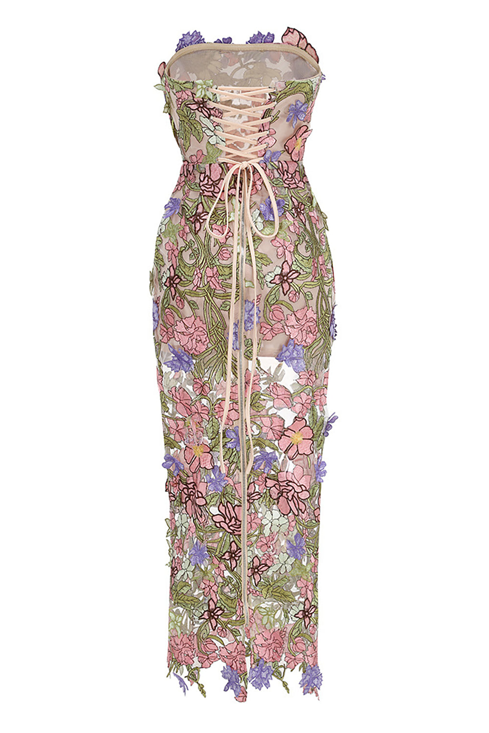 Strapless Iris Floral Ankle Dress in Pink Purple Pink / S