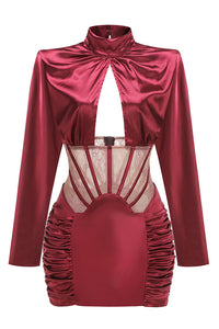 Lace-panel Cut Out Gathered Mini Dress