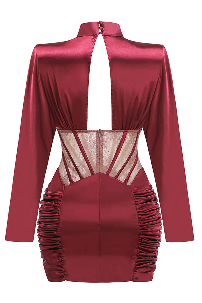 Lace-panel Cut Out Gathered Mini Dress