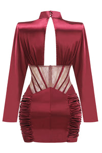 Lace-panel Cut Out Gathered Mini Dress