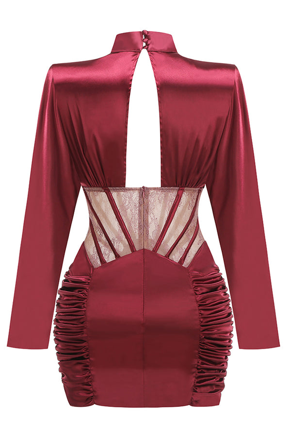 Lace-panel Cut Out Gathered Mini Dress