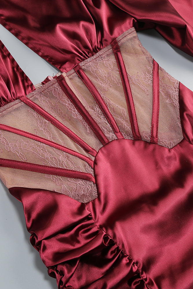 Lace-panel Cut Out Gathered Mini Dress