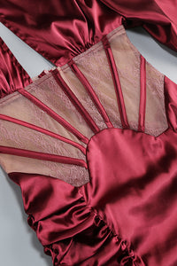 Lace-panel Cut Out Gathered Mini Dress