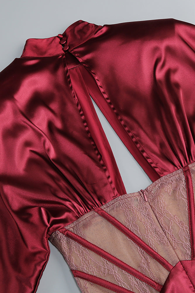 Lace-panel Cut Out Gathered Mini Dress