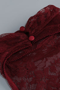 Lace Open-Back Cape-effect Maxi Dress in Cabernet