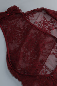 Lace Open-Back Cape-effect Maxi Dress in Cabernet
