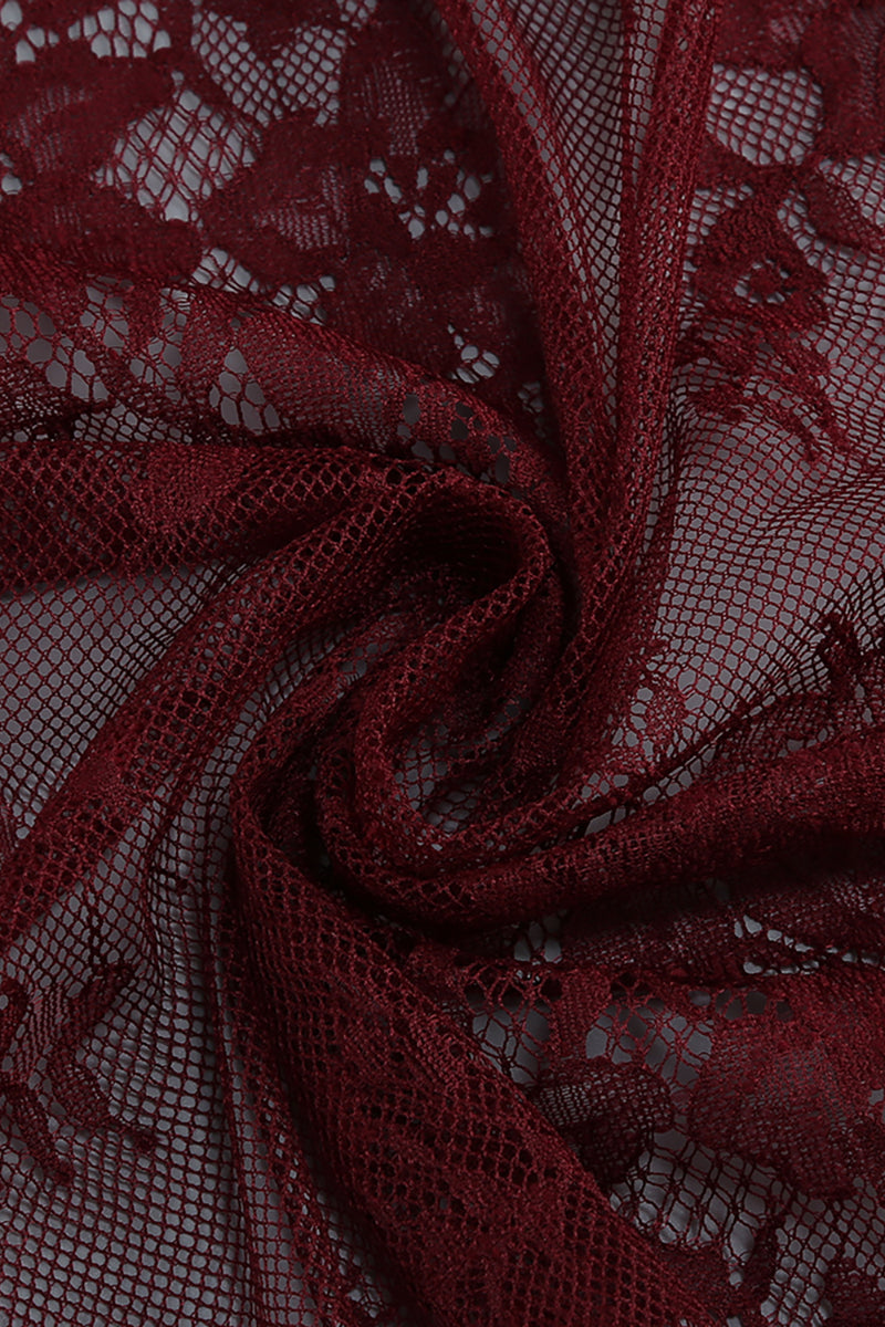 Lace Open-Back Cape-effect Maxi Dress in Cabernet