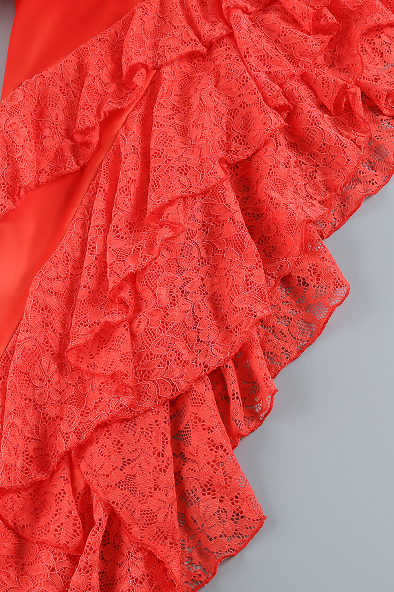 Lace Satin Corset Dress in Coral