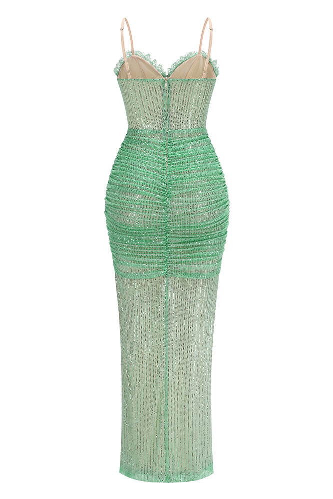 Lace Sequin-embroidered Ruched Dress IULOVER Lace Sequin-embroidered Ruched Dress IULOVER