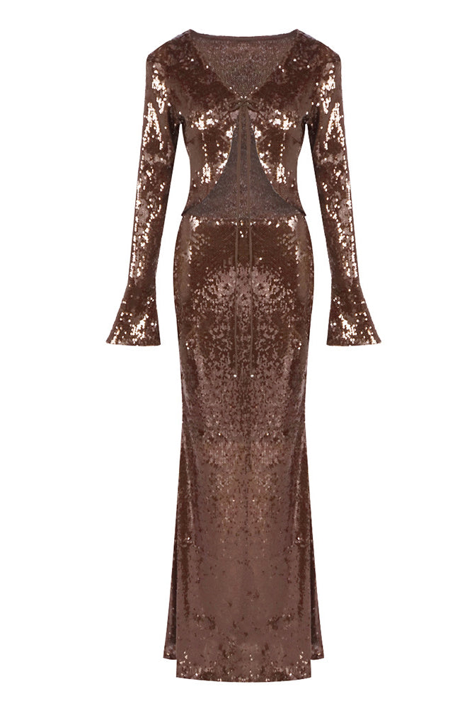 slim fit dress slacks Lace Up Sequin Maxi Dress – IULOVER