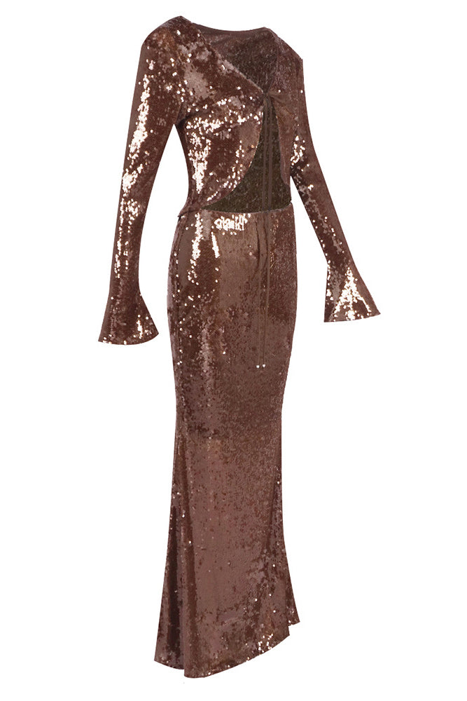 Lace Up Sequin Maxi Dress IULOVER Lace Up Sequin Maxi Dress IULOVER