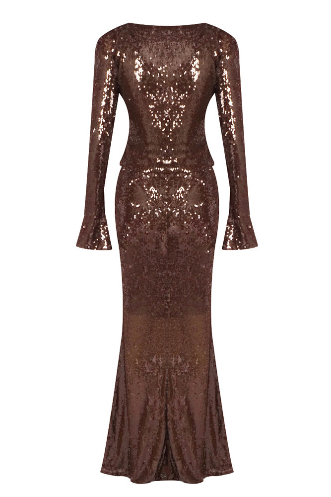 Lace Up Sequin Maxi Dress IULOVER Lace Up Sequin Maxi Dress IULOVER