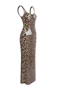 Leopard-print Caped Maxi Dress