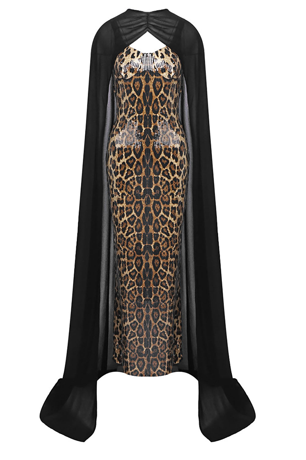 Leopard-print Caped Maxi Dress