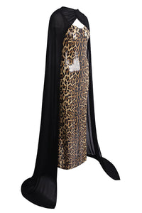 Leopard-print Caped Maxi Dress