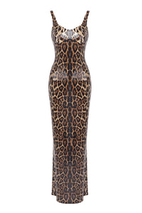 Leopard-print Caped Maxi Dress