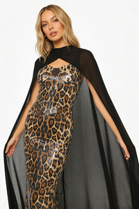 Leopard-print Caped Maxi Dress