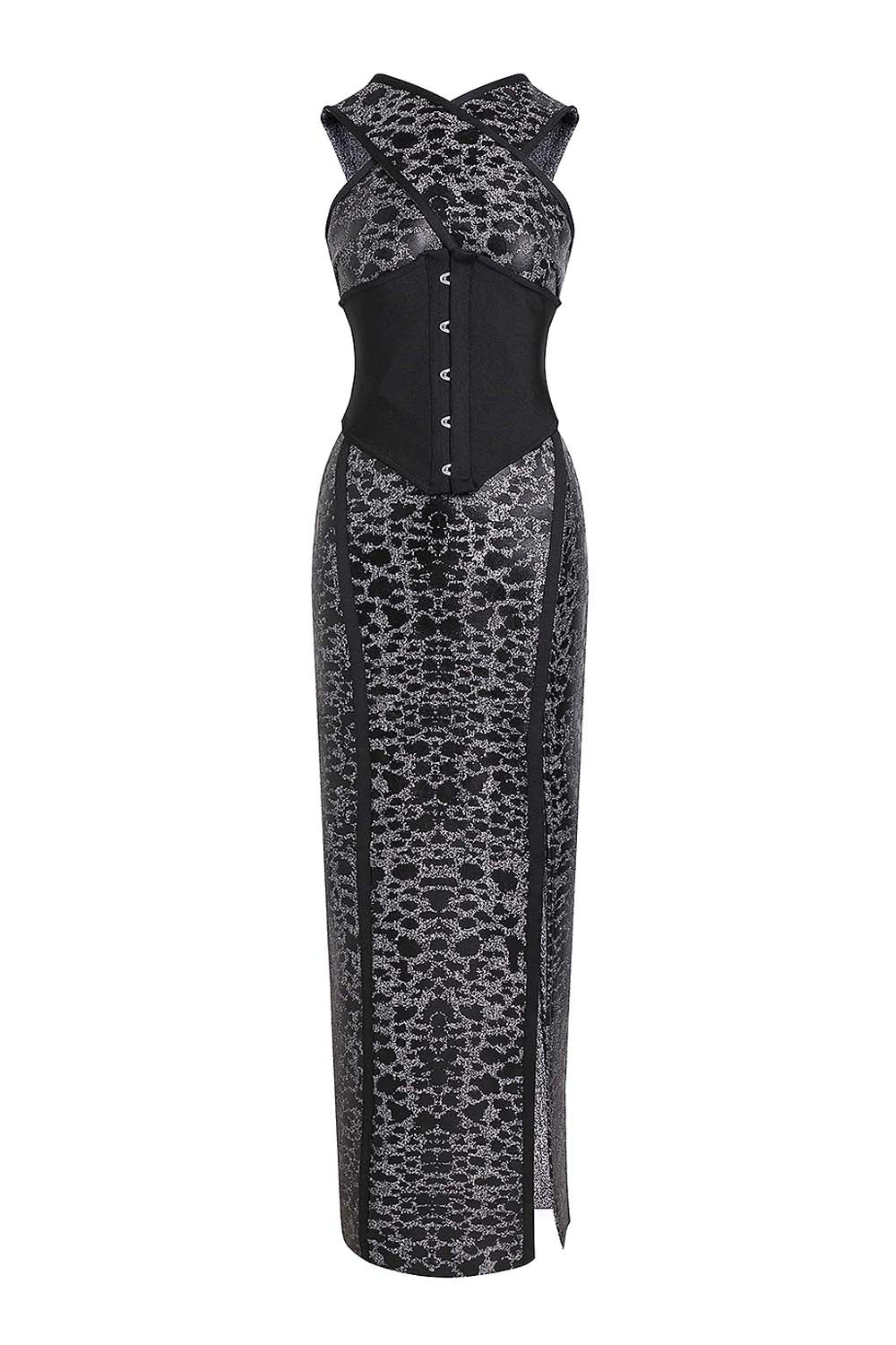 Leopard Printed Cross Tight Belt Gown