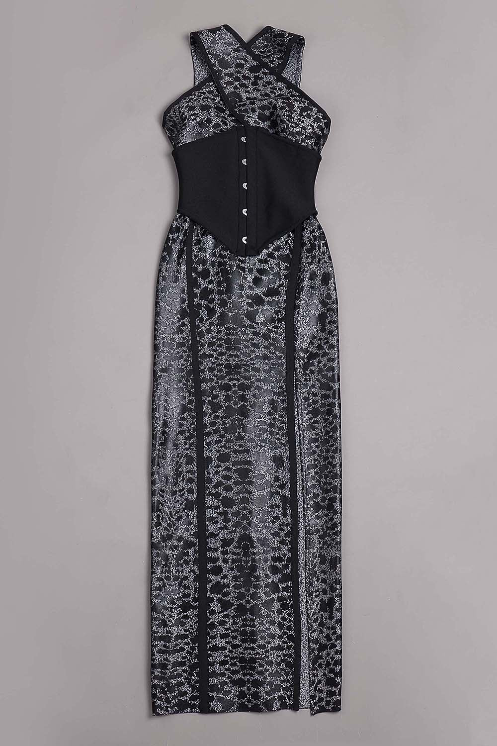 Leopard Printed Cross Tight Belt Gown