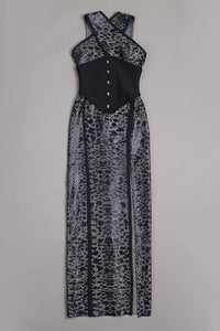 Leopard Printed Cross Tight Belt Gown