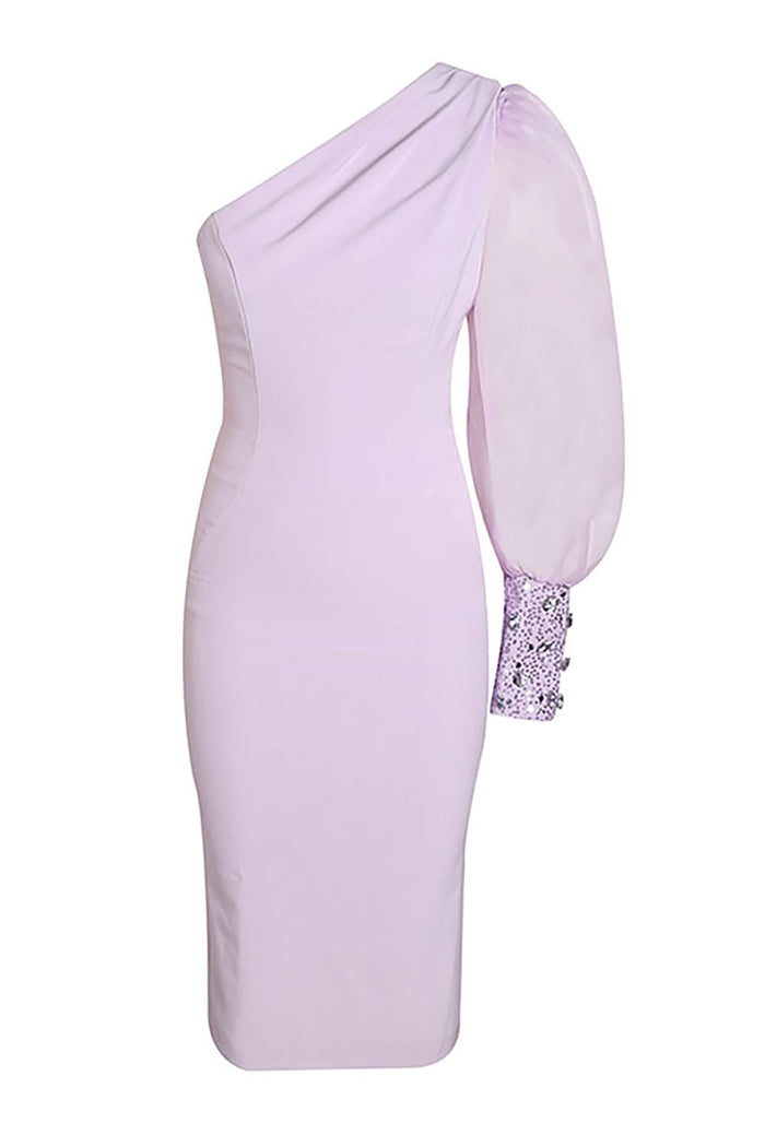 Lilac One-Shoulder Midi Dress with Cape Sleeve Xs / Lavender Lilac One-Shoulder Midi Dress with Cape Sleeve Xs / Lavender