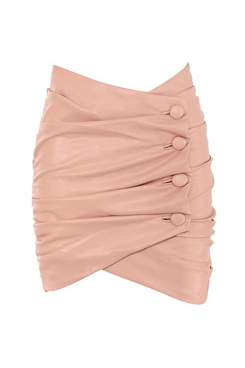Lily Blush Vegan Leather Wrap PU Mini Skirt - IULOVER