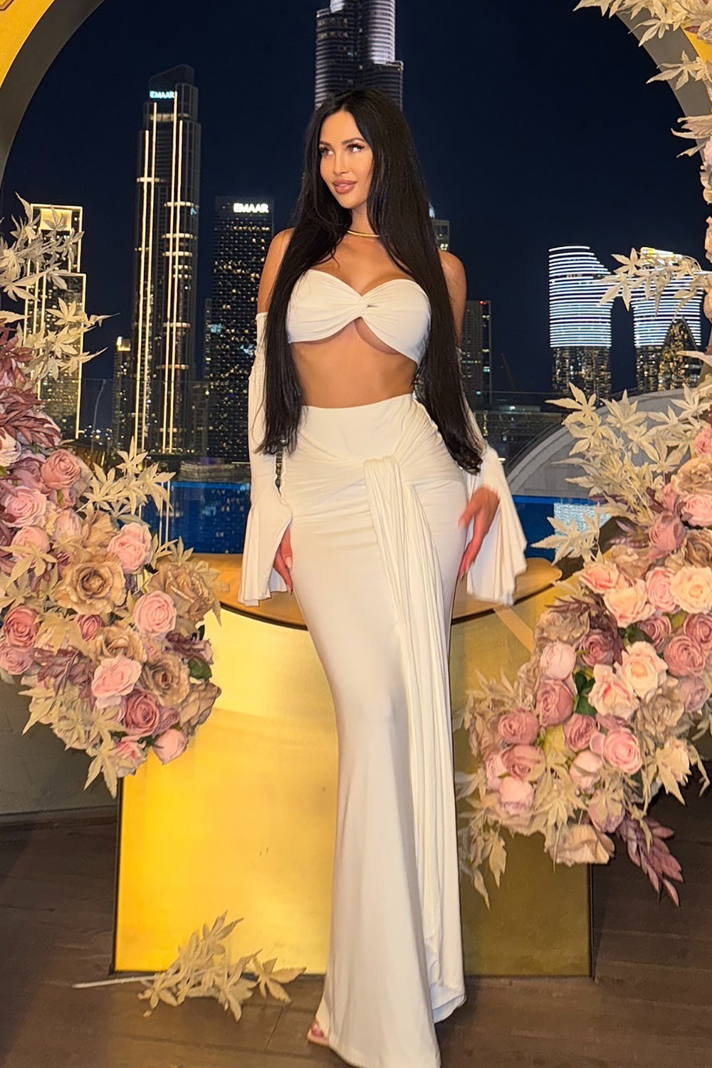 Long Sleeve Bustier Tops Maxi Skirts