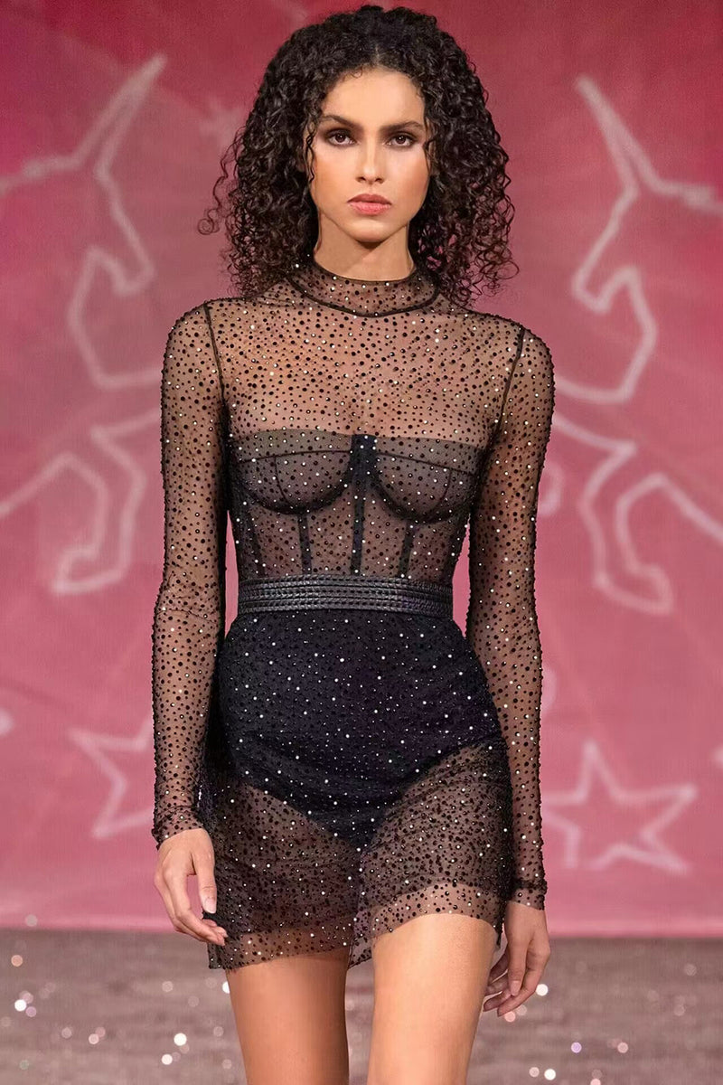 Crystal Embellished Mesh Dress