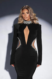 Long Sleeve Crystal Mesh Bandage Gown