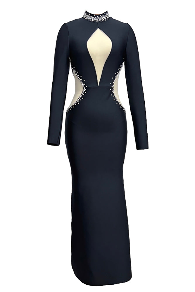 Long Sleeve Crystal Mesh Bandage Gown IULOVER Long Sleeve Crystal Mesh Bandage Gown IULOVER