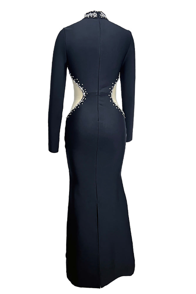 Long Sleeve Crystal Mesh Bandage Gown