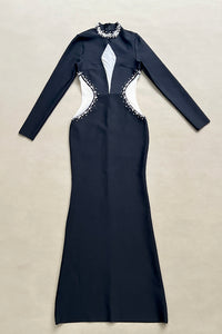 Long Sleeve Crystal Mesh Bandage Gown