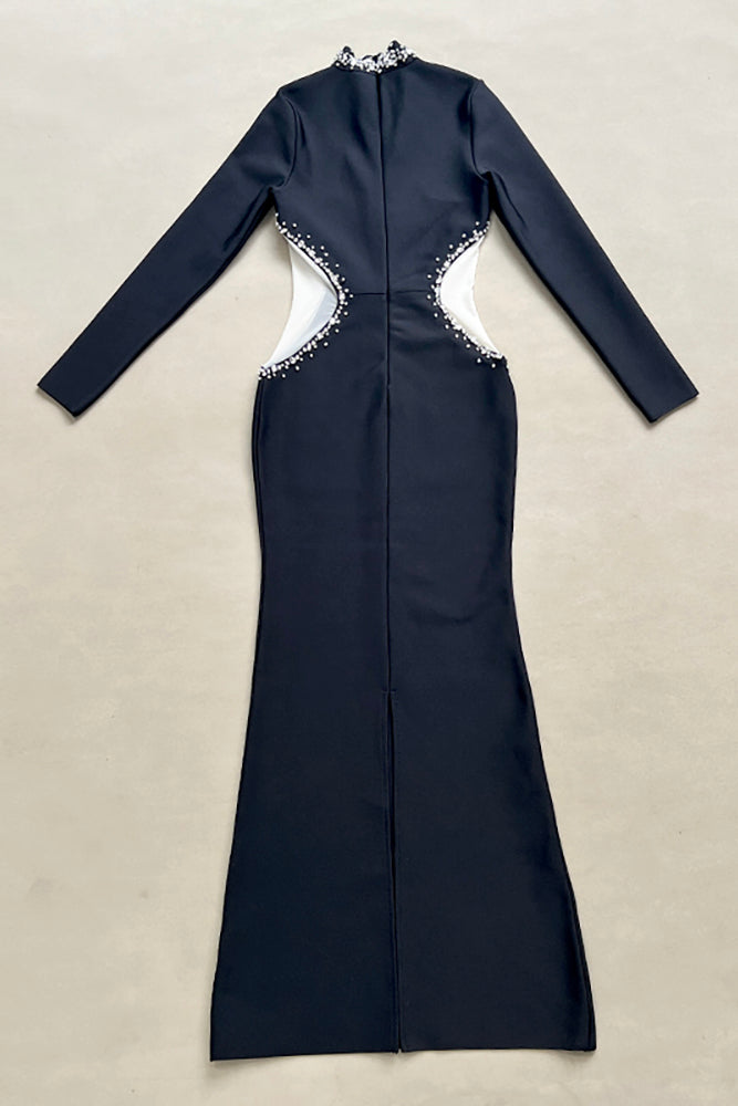 Long Sleeve Crystal Mesh Bandage Gown Black / Large Long Sleeve Crystal Mesh Bandage Gown Black / Large